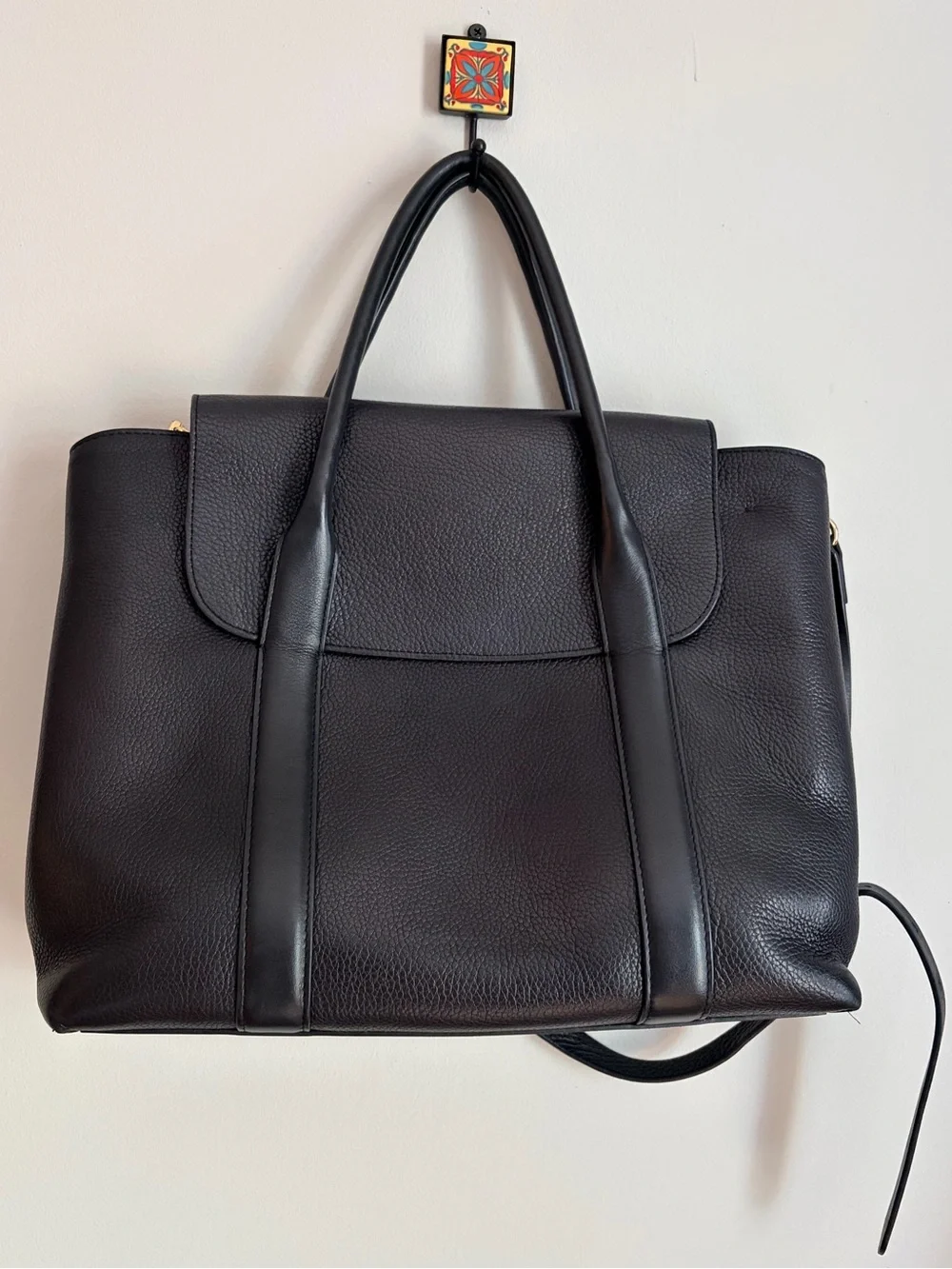 Cuyana Trapeze Black Leather Satchel Bag